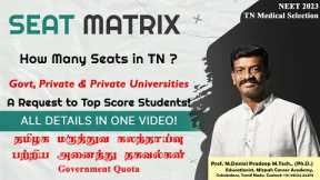 Tamilnadu Medical Colleges Seat Matrix 2023 - High Score in NEET 2023 - Rank Analysis