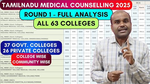 🔴 LIVE | TamilNadu Medical Selection 2025 | Round 1 | Full Analysis | College Wise | Community Wise