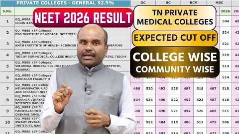 NEET Result 2026 | 🔴ALL TN Private Medical Colleges Expected Cut Off | College Wise & Community Wise